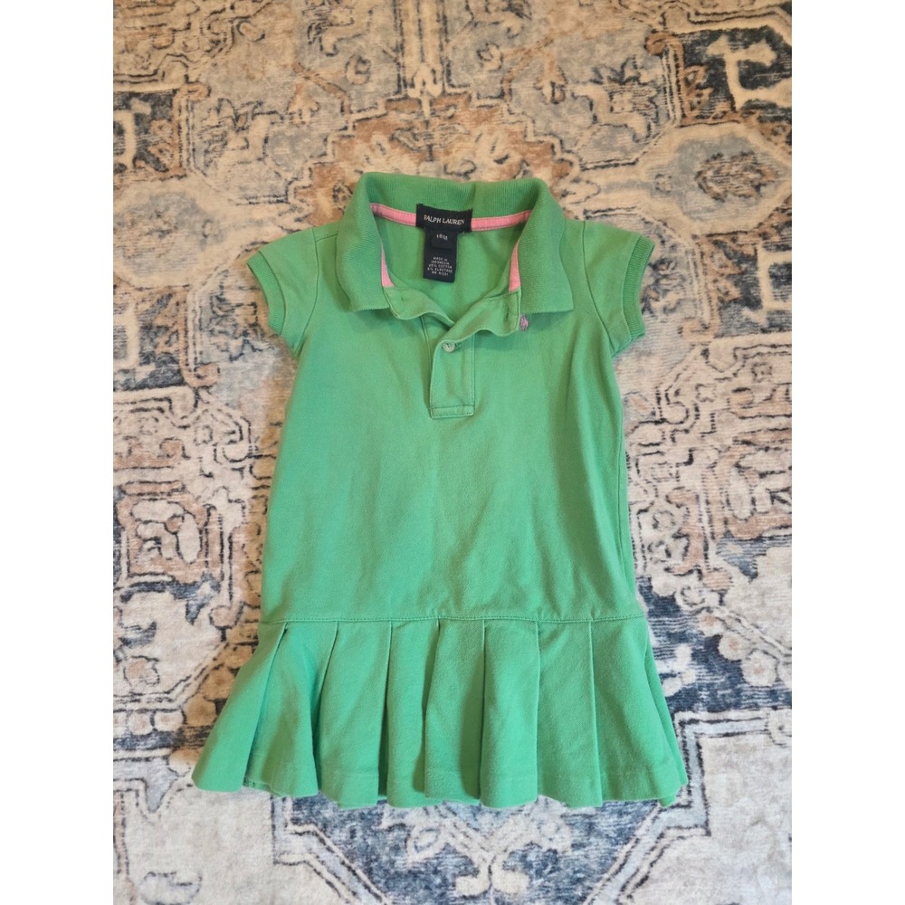 Ralph Lauren Size 18 Months Green‎ Collared Short Sleeve Pleated Tennis Dress